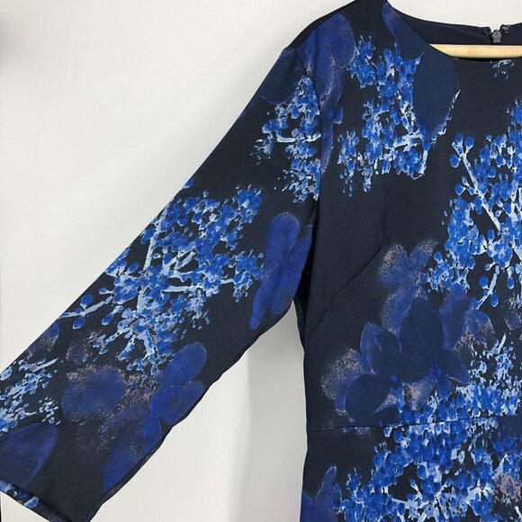 Banana Republic Dark Blue Floral 3/4 Sleeve Peplum Hem Midi Dress 10 - Picture 4 of 16